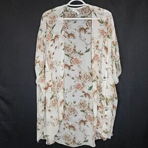 Floral Kimono Cardigan Sheer Light Chiffon Cover Up Cream Beige Green Peach Boho